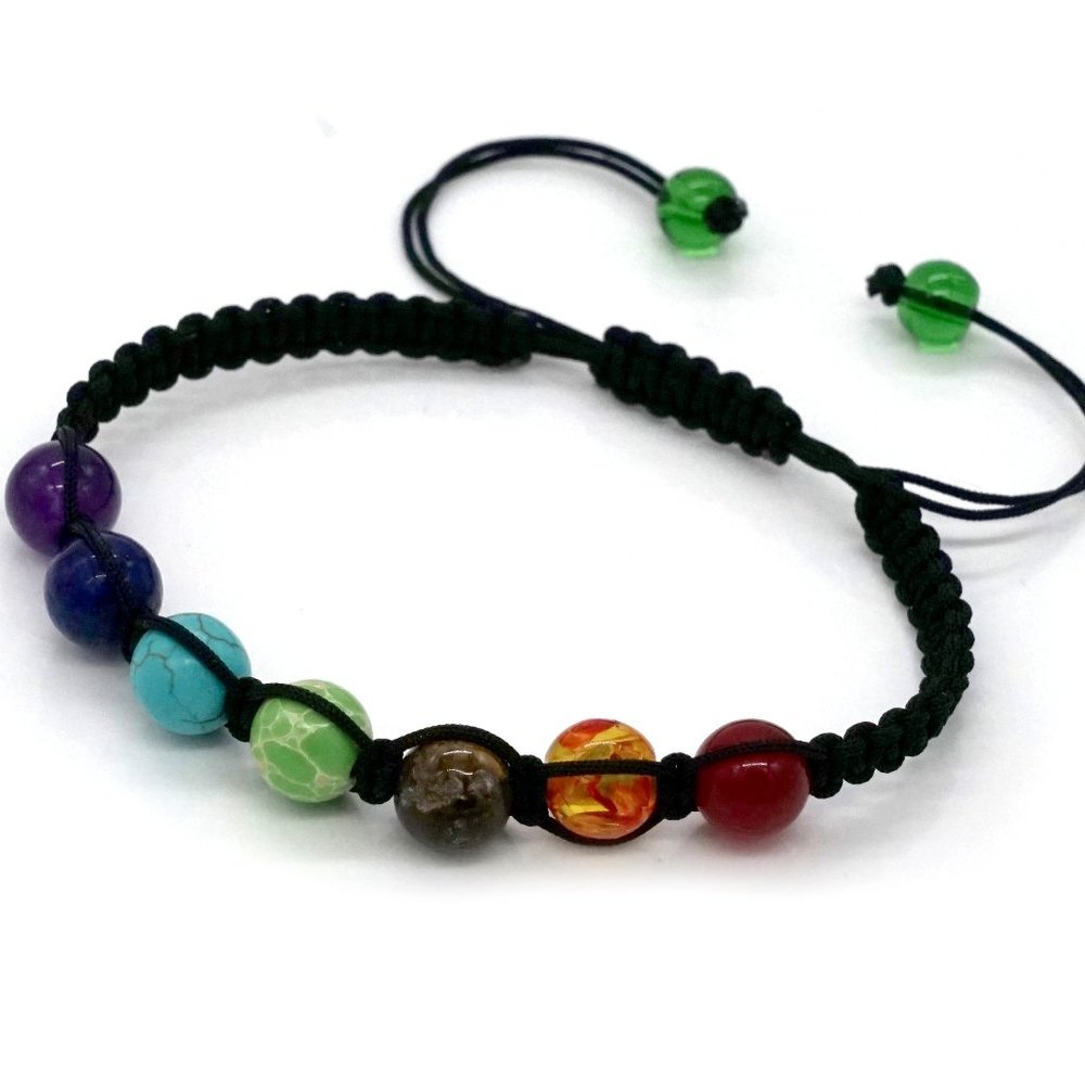 Bracelet  Chakra Colors OS Cord Black Adjustable.
